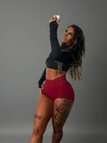 Sculpting Seamless V-Cut Shorts - Wine Red